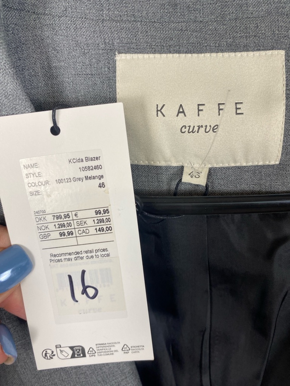 Kaffe Curve IDA Short Sleeve Grey Lightweight Classic Neutral Coat Blazer Sz 16 - Picture 11 of 16